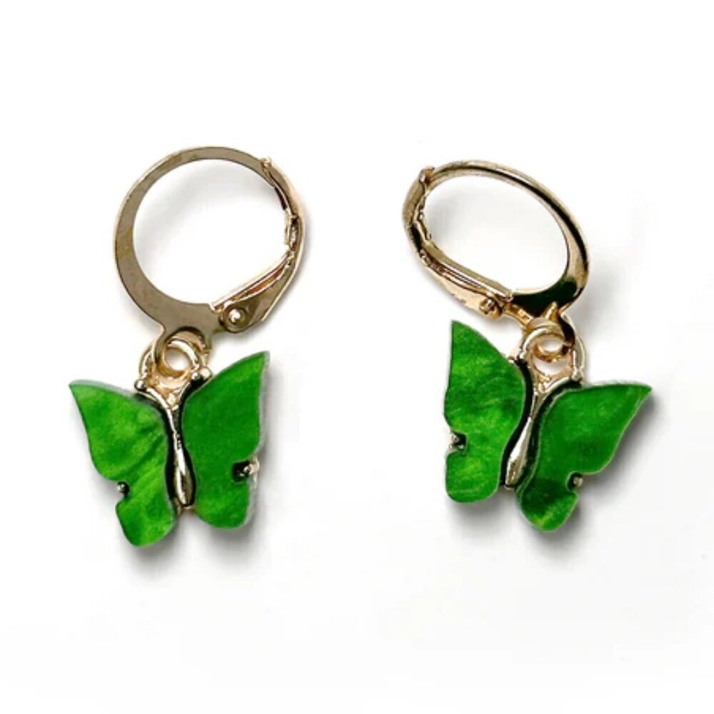 NWT Resin Inlay Green Butterfly Hoop Earrings